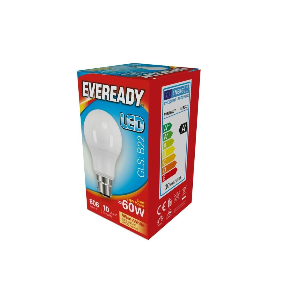 Eveready LED GLS 9.6w 806lm Warm White 3000k B22 - S13622