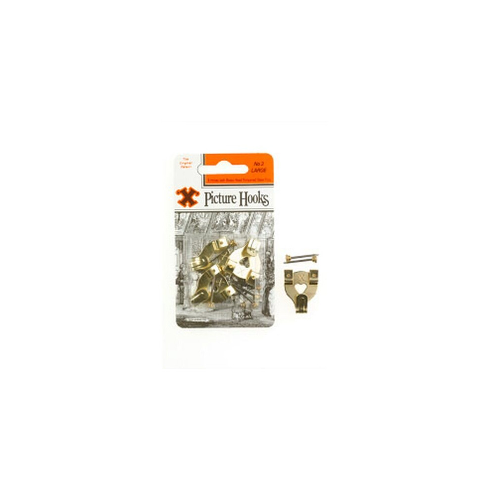 X Original Patent Steel Picture Hooks - Brass Plated (Blister Pack) No.3 [12826]