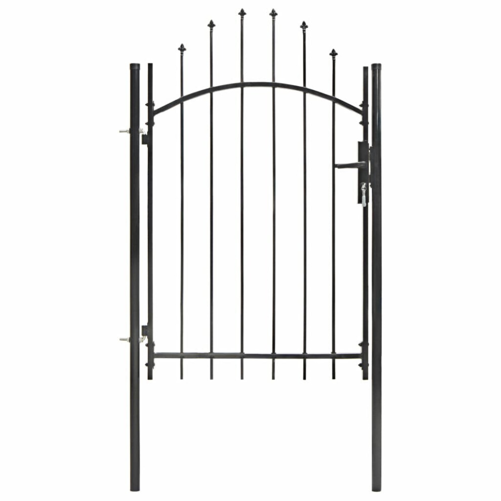 vidaXL Garden Gate with Arched Top Steel 1x2m Black Outdoor Patio Barrier Door