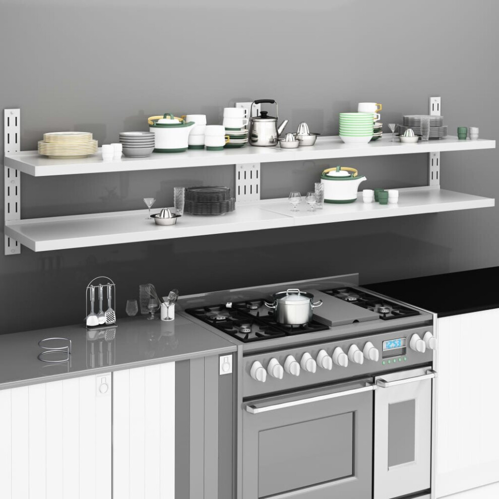 Vidaxl 2X 2-Tier Floating Wall Shelves Stainless Steel Hanging Display Shelf