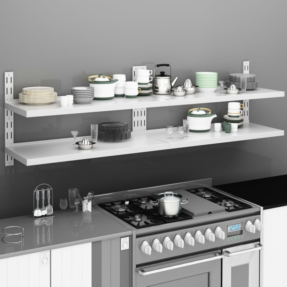 Vidaxl 2X 2-Tier Floating Wall Shelves Stainless Steel Storage Display Shelf
