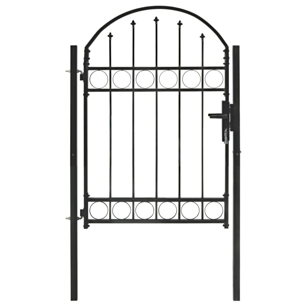 vidaXL Fence Gate with Arched Top Steel 100x125cm Black Outdoor Garden Door