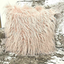 (Peach, 17"x17" filled cushion) SET OF 4 large cushions Shaggy faux fur FILLED
