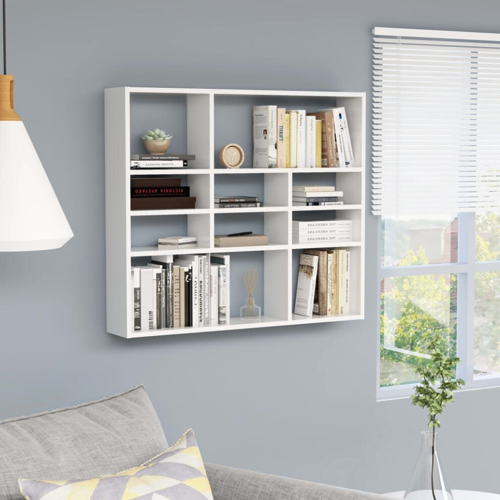 vidaXL Wall Shelf High Gloss White Engineered Wood Living Room Floating Rack