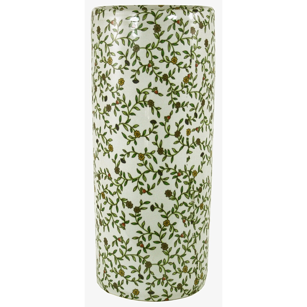 Umbrella Stand, Vintage Green & White Floral Design