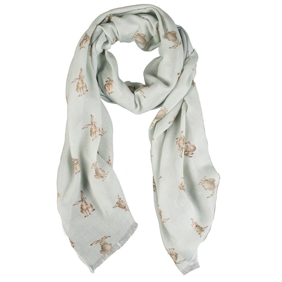 Wrendale Designs Scarf - Leaping Hare In Green Colour Multicoloured