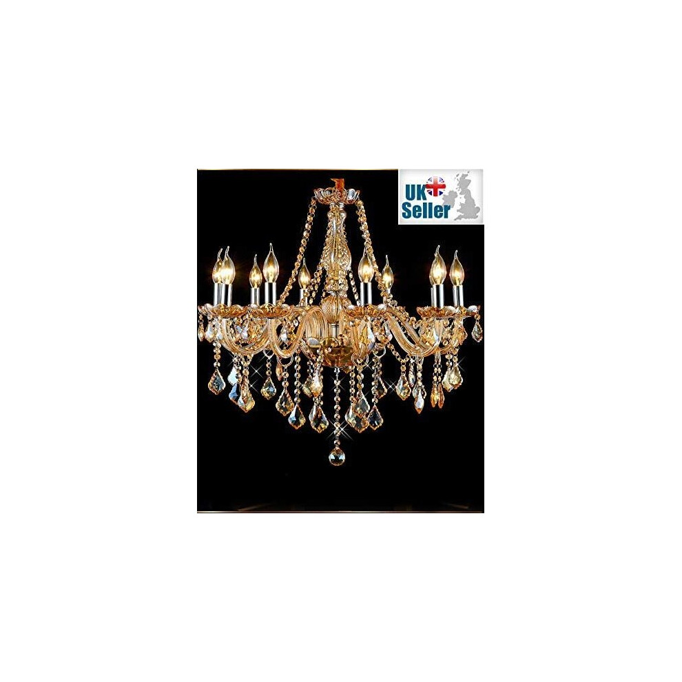 (6 Arms) 8012 Crystal Chandelier Amber Golden 6-10 Lights Candle Pendant Lamp Marie Therese