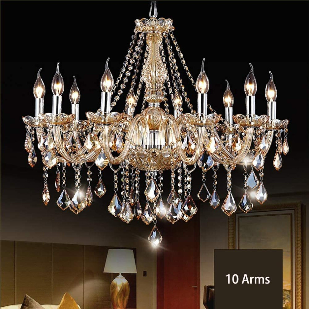 (10 Arms) 8012 Crystal Chandelier Amber Golden 6-10 Lights Candle Pendant Lamp Marie Therese