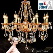 (8 Arms) 8012 Crystal Chandelier Amber Golden 6-10 Lights Candle Pendant Lamp Marie Therese