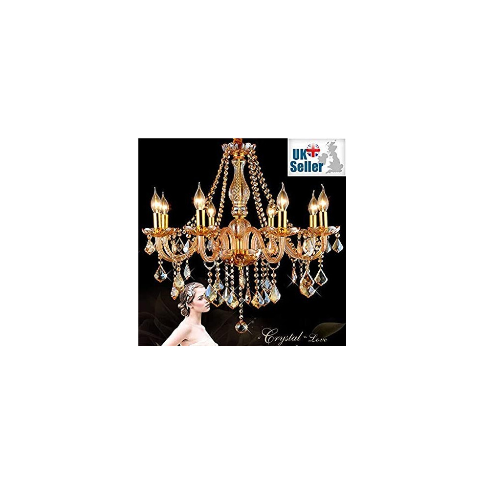 (8 Arms) 8012 Crystal Chandelier Amber Golden 6-10 Lights Candle Pendant Lamp Marie Therese