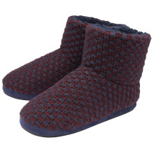 (9, Navy/Burgundy) DUNLOP - Mens Furry Sherpa Memory Foam Slipper Boots