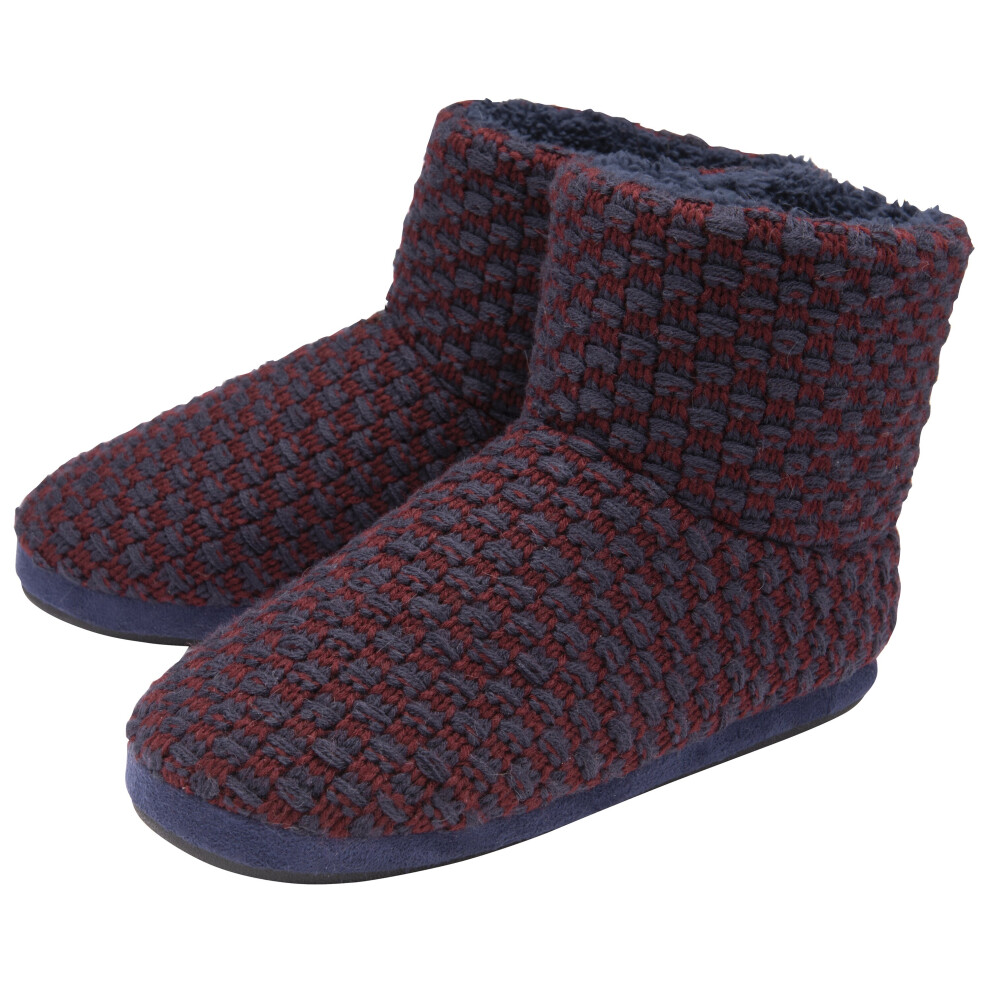 (7, Navy/Burgundy) DUNLOP - Mens Furry Sherpa Memory Foam Slipper Boots