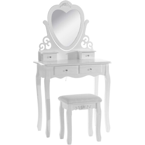 White Love Heart dressing table with stool and adjustable mirror 1