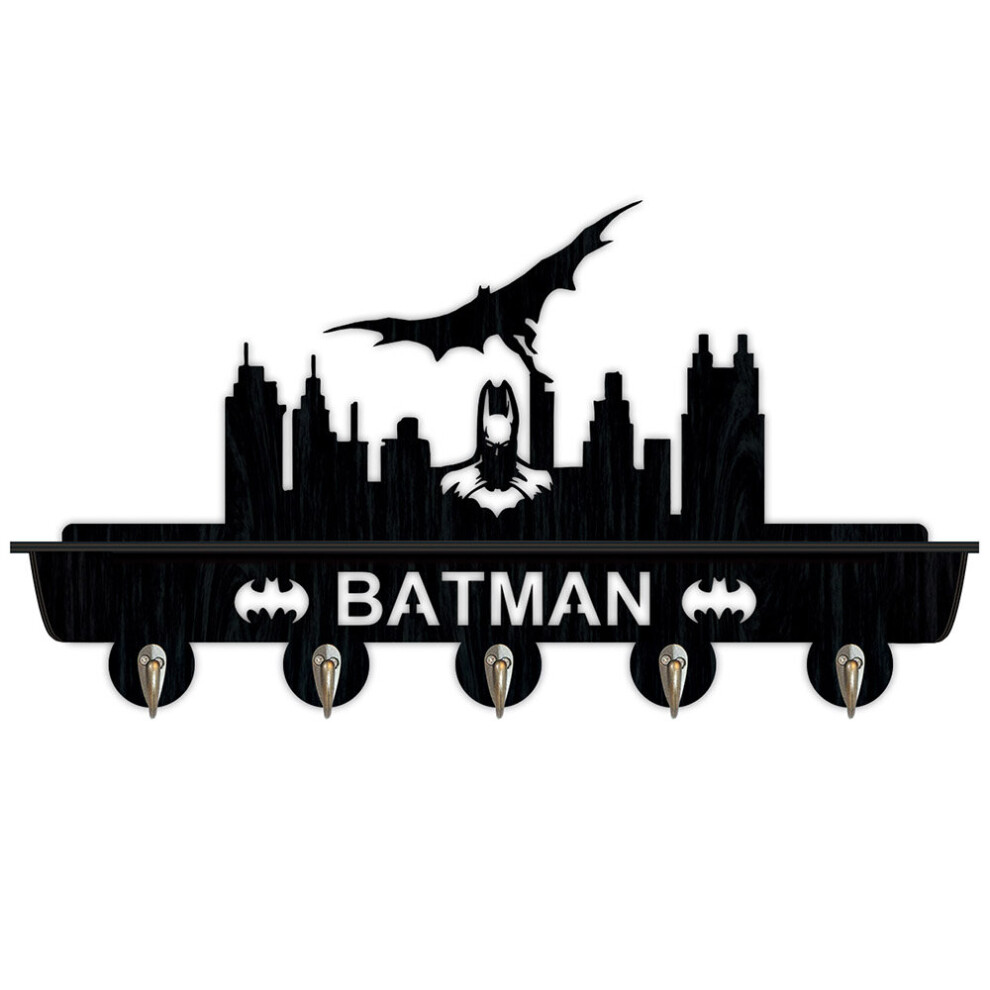 Awesome Batman Hero  Wall Mounted Wooden Key hook Coat Rack,Farmhouse Mounted Coat Rack and Upper Shelf for Storage
