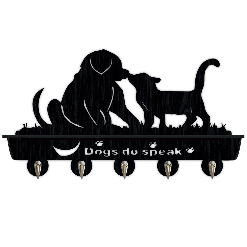 Lovely Dogs Wall Mounted Wooden Key hook Coat Rack,Farmhouse Mounted Coat Rack and Upper Shelf for Storage£¬with 5 Dual Vintage Durable Metal Hooks