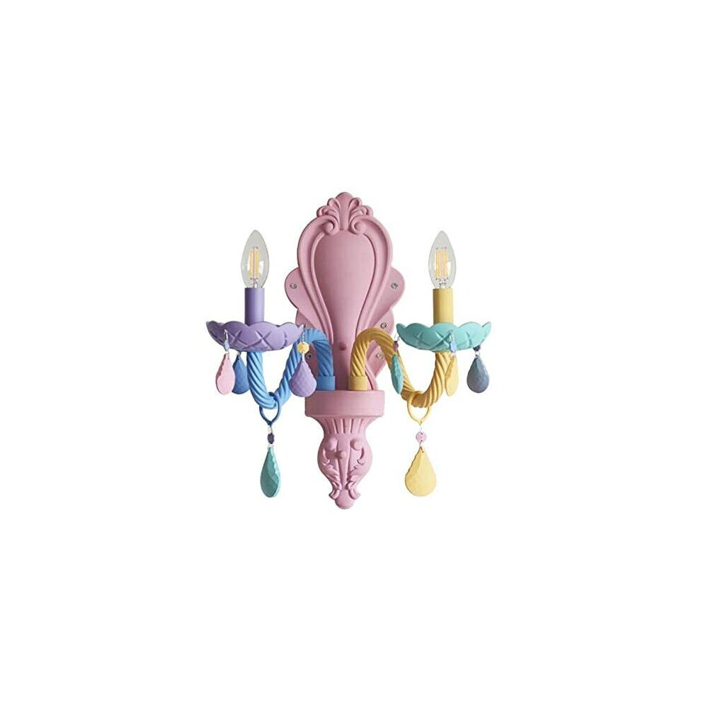 Crystal Palace (2 Arms) Modern Genuine K9 Crystal Decorative Wall Fixture In Macaron Colour Palette For Dining Or Living Room, Bedroom, Kids Room Light