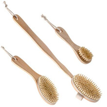 Dry Brushing Body Brush Set with 100% Natural Boar Bristles (Set of 3) | Skin Exfoliating Kit with Long Detachable Back Brush, Contour Body and Face B