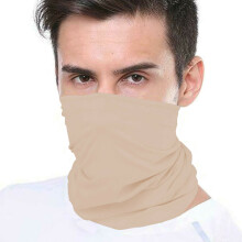 (Beige (Double Layer)) Bandana Face Covering Mask Biker Tube Snood Scarf Neck Cover