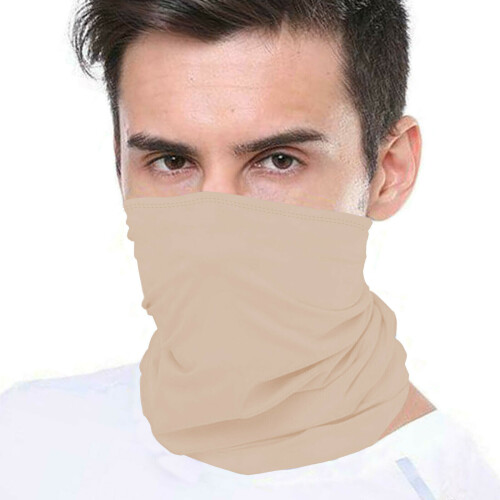 (Beige (Double Layer)) Bandana Face Covering Mask Biker Tube Snood Scarf Neck Cover