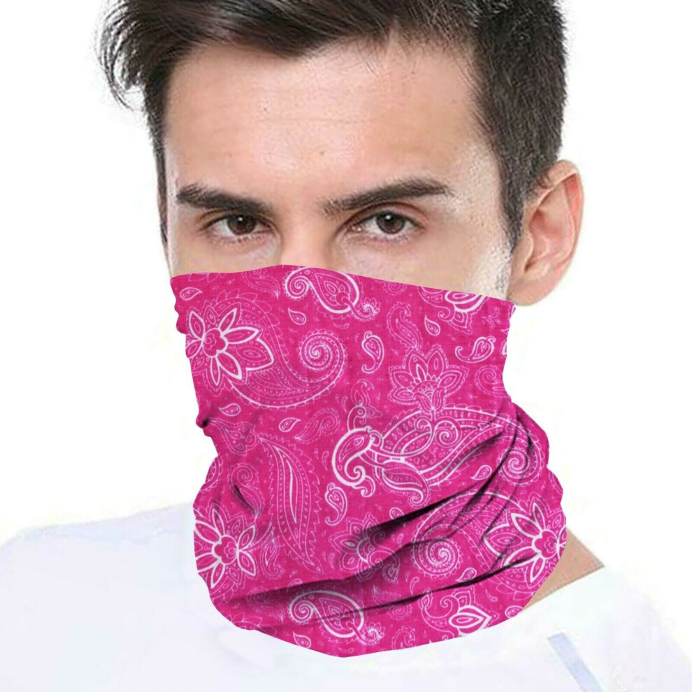 (Paisley ) Bandana Face Covering Mask Biker Tube Snood Scarf Neck Cover Pink 5056338516381