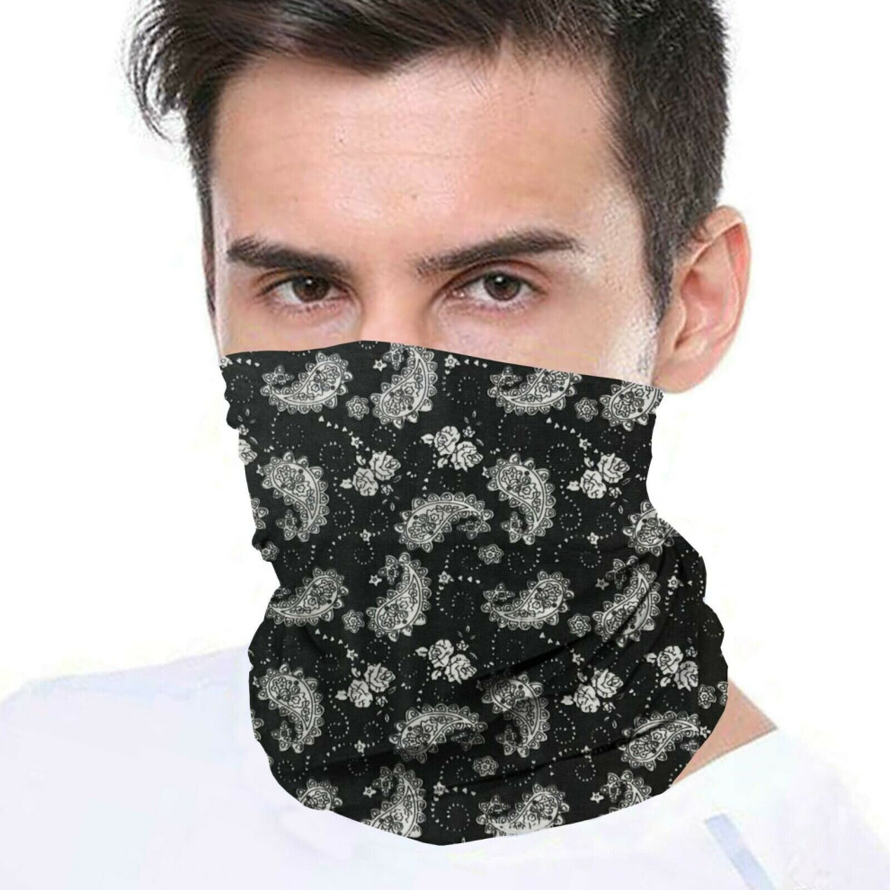 (Paisley ) Bandana Face Covering Mask Biker Tube Snood Scarf Neck Cover Black 5056338516367