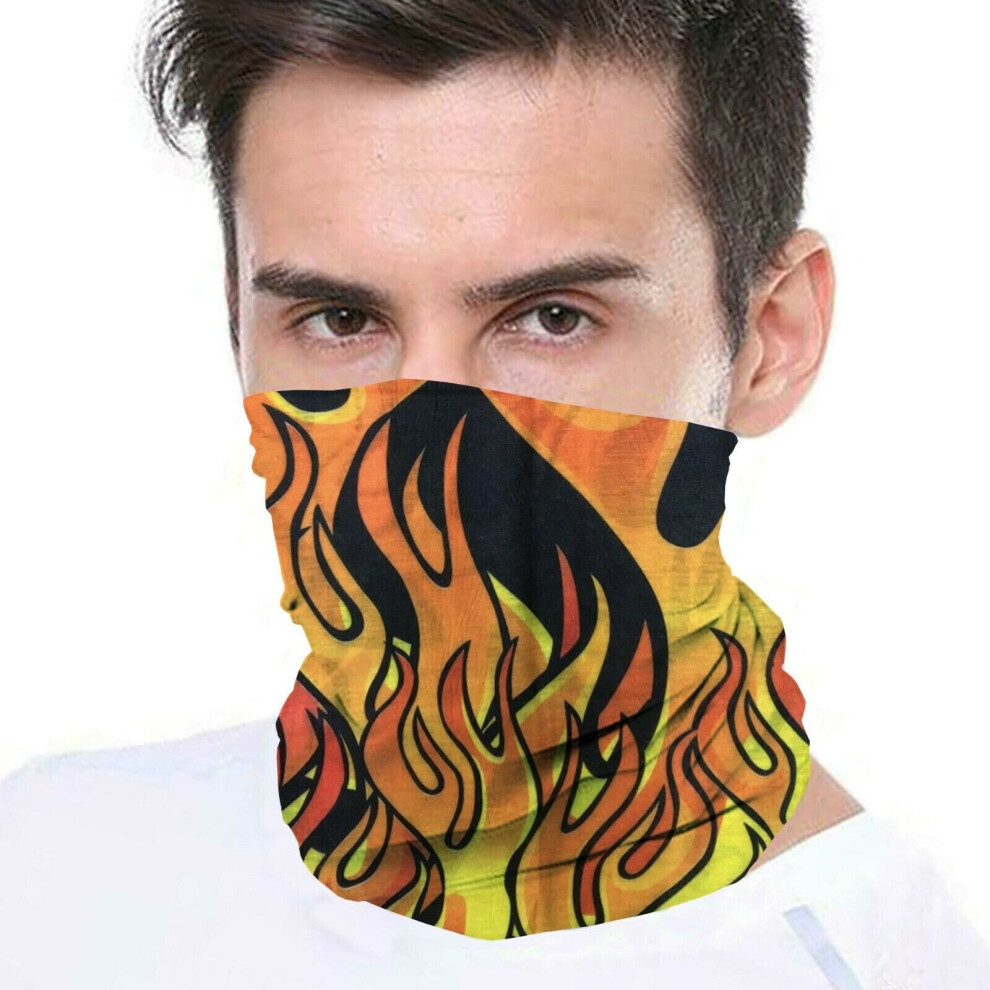 (Flames) Bandana Face Covering Mask Biker Tube Snood Scarf Neck Cover Orange 5056338517197
