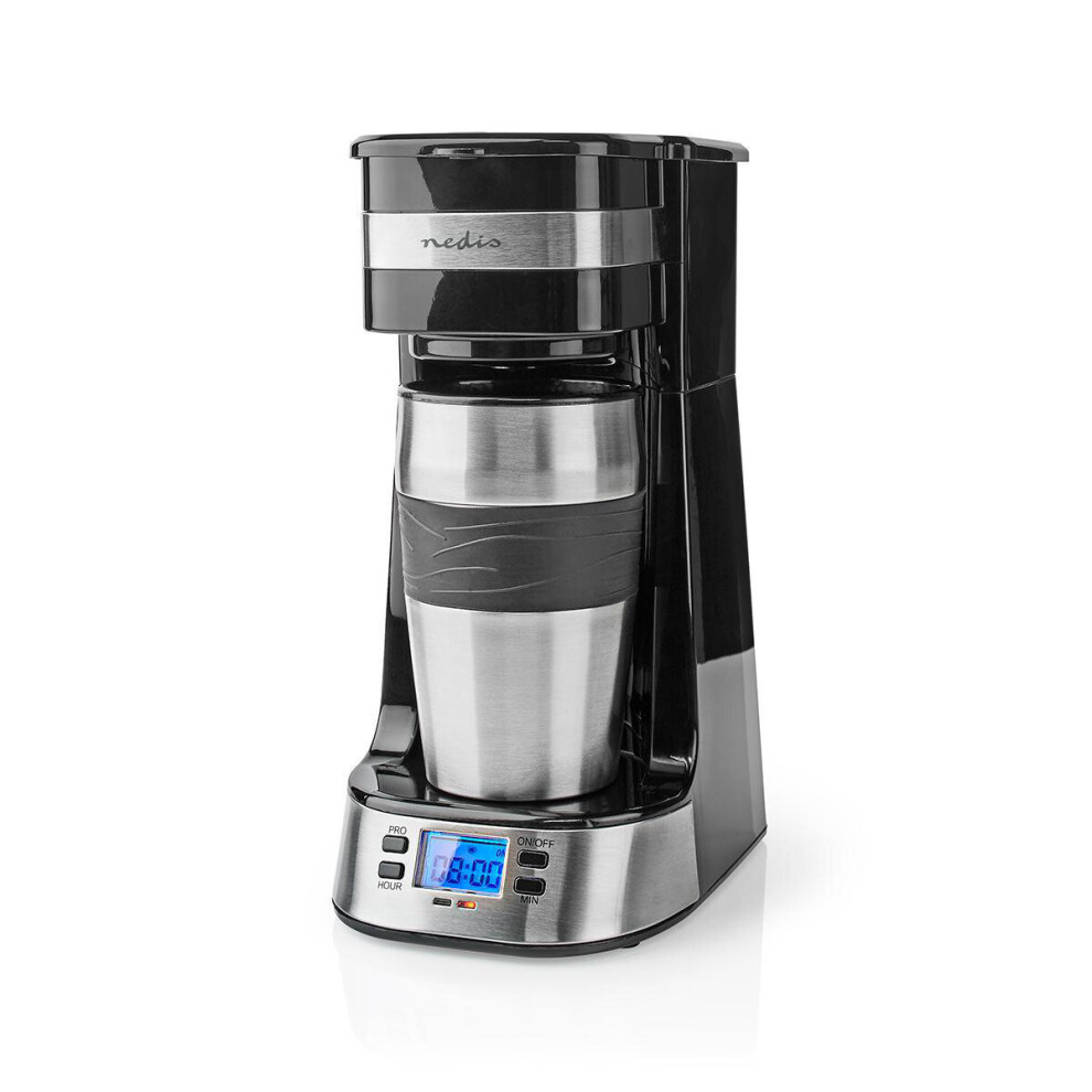 Single Serve 1 Cup Electric Filter Coffee Maker Digital Timer + 0.42L Travel Mug