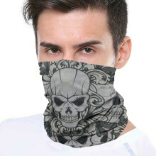 (Floral Skull) Bandana Face Covering Mask Biker Tube Snood Scarf Neck Cover