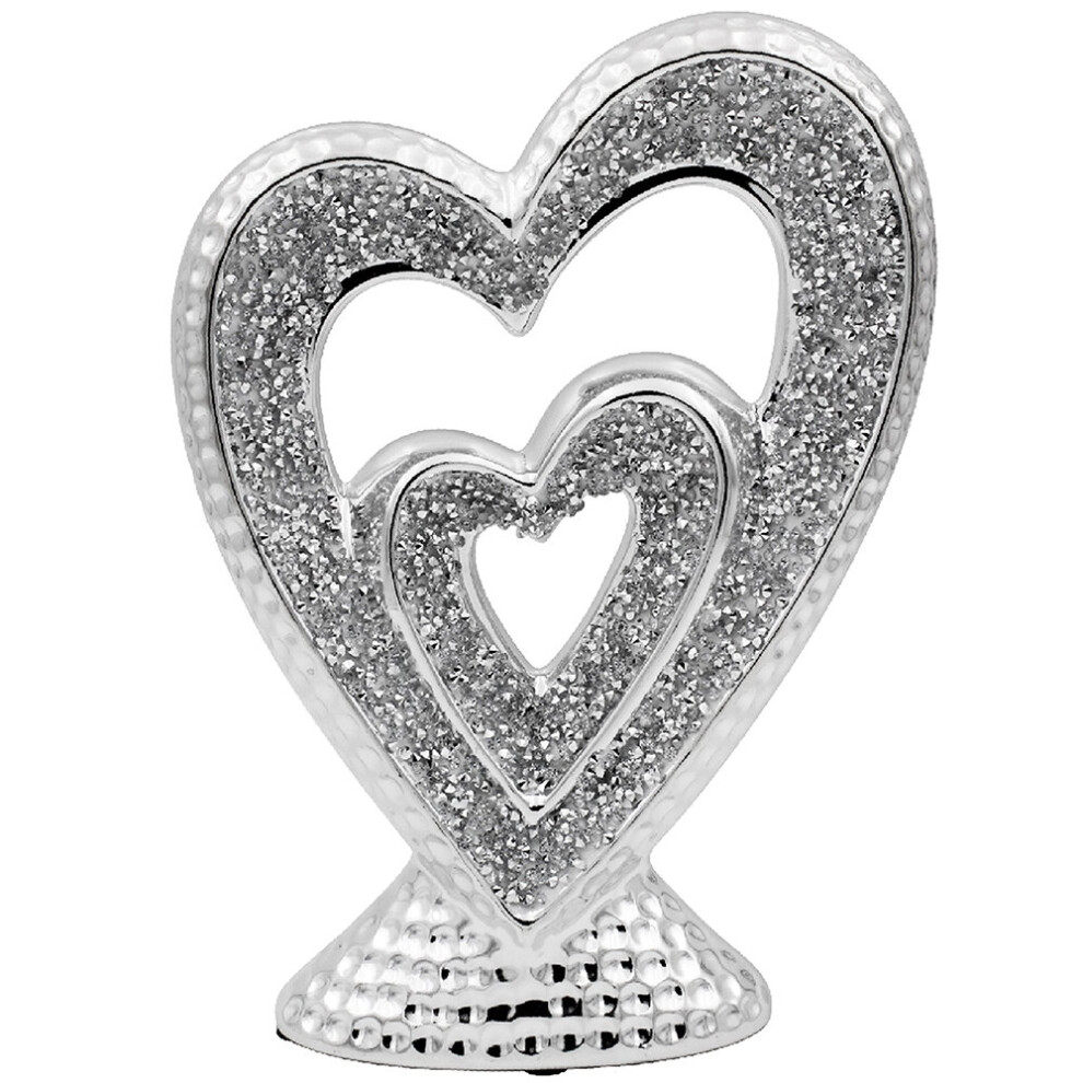 Silver Sparkle Diamante Sculpture Indoor Heart Ornament Decorative Art Statue