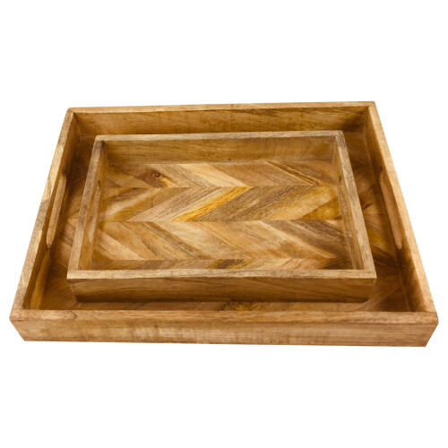 Herringbone Square Wood Rustic Trays Set of 2 2