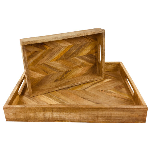 Herringbone Square Wood Rustic Trays Set of 2