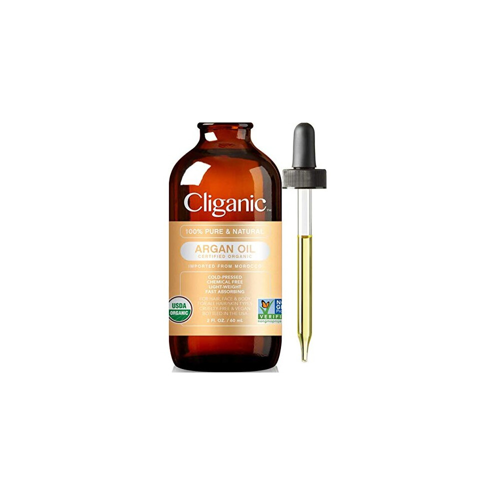 Cliganic Organic Argan Oil, 100% Pure | for Hair, Face & Skin | Cold Pressed Carrier Oil, Imported from Morocco