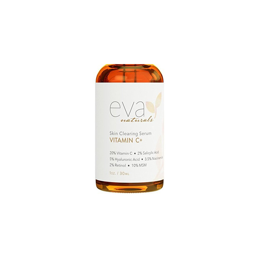 Eva Naturals Vitamin C Serum Plus 2% Retinol, 3.5% Niacinamide, 5% Hyaluronic Acid, 2% Salicylic Acid, 10% MSM, 20% Vitamin C - Skin Clearing Serum -