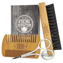 Viking Revolution Beard Comb & Beard Brush Set for Men - Natural Boar Bristle Brush and Dual Action Pear Wood Comb w…