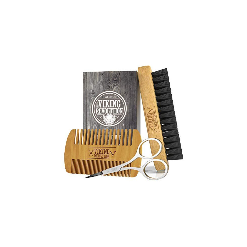 Viking Revolution Beard Comb & Beard Brush Set for Men - Natural Boar Bristle Brush and Dual Action Pear Wood Comb wâ¦