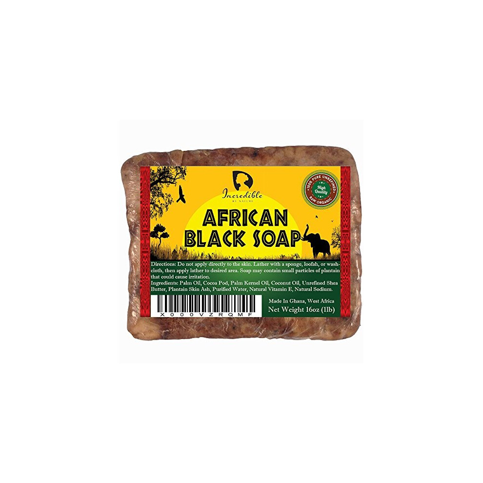 African Black Soap - 1lb Raw Organic Soap for Acne, Dry Skin, Rashes, Scar Removal, Face & Body Wash - Incredible By Nature