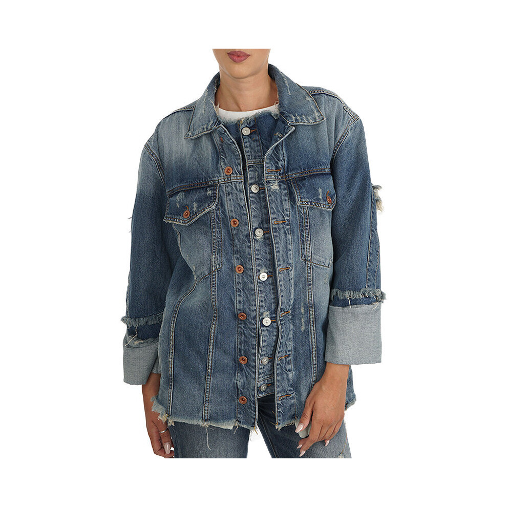 (S) DIESEL DE VISEMAC Womens Denim Jacket Long Sleeve Distressed Blue Western Jacket