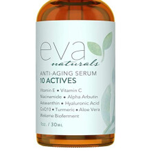 Eva Naturals 10 Actives Skin Serum (1oz) - Fine Line, Dark Spot Remover for Face - With Niacinamide, Hyaluronic Acid, Vitamin C and Vitamin E - Premiu