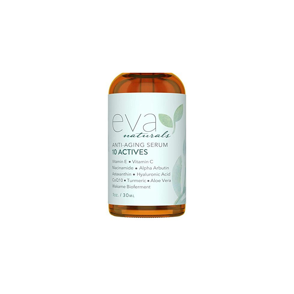 Eva Naturals 10 Actives Skin Serum (1oz) - Fine Line, Dark Spot Remover for Face - With Niacinamide, Hyaluronic Acid, Vitamin C and Vitamin E - Premiu