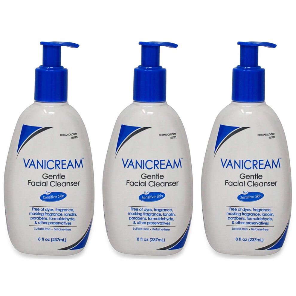 VANICREAM Gentle Facial Cleanser for Sensitive Skin, 8 Oz (Pack of 3)