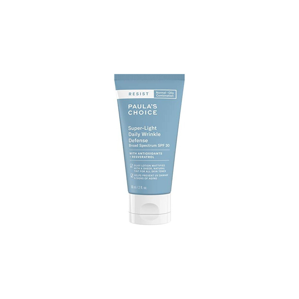 Paula's Choice RESIST Super-Light Daily Wrinkle Defense SPF 30 Matte Tinted Face Moisturizer with UVA & UVB Protection, Anti-Aging Sunscreen for Oily