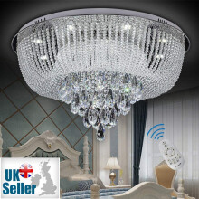 (65cm 27W) 6161 Modern Genuine K9 Crystal LED Round Flush Ceiling Light Chandelier 3 Colours + Remote Control
