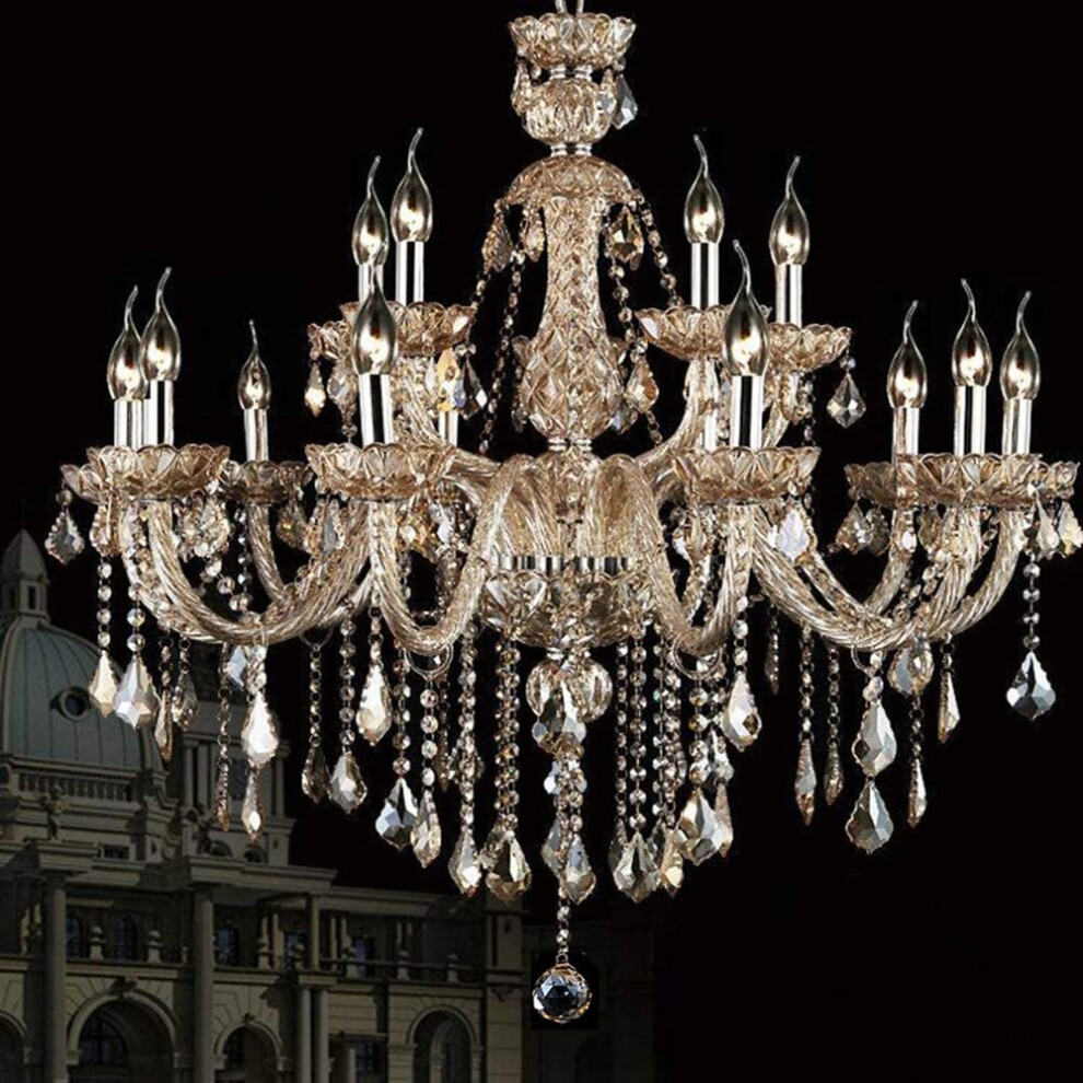 (10+2 arms) Genuine K9 Crystal Chandelier Champagne Maple Leaf