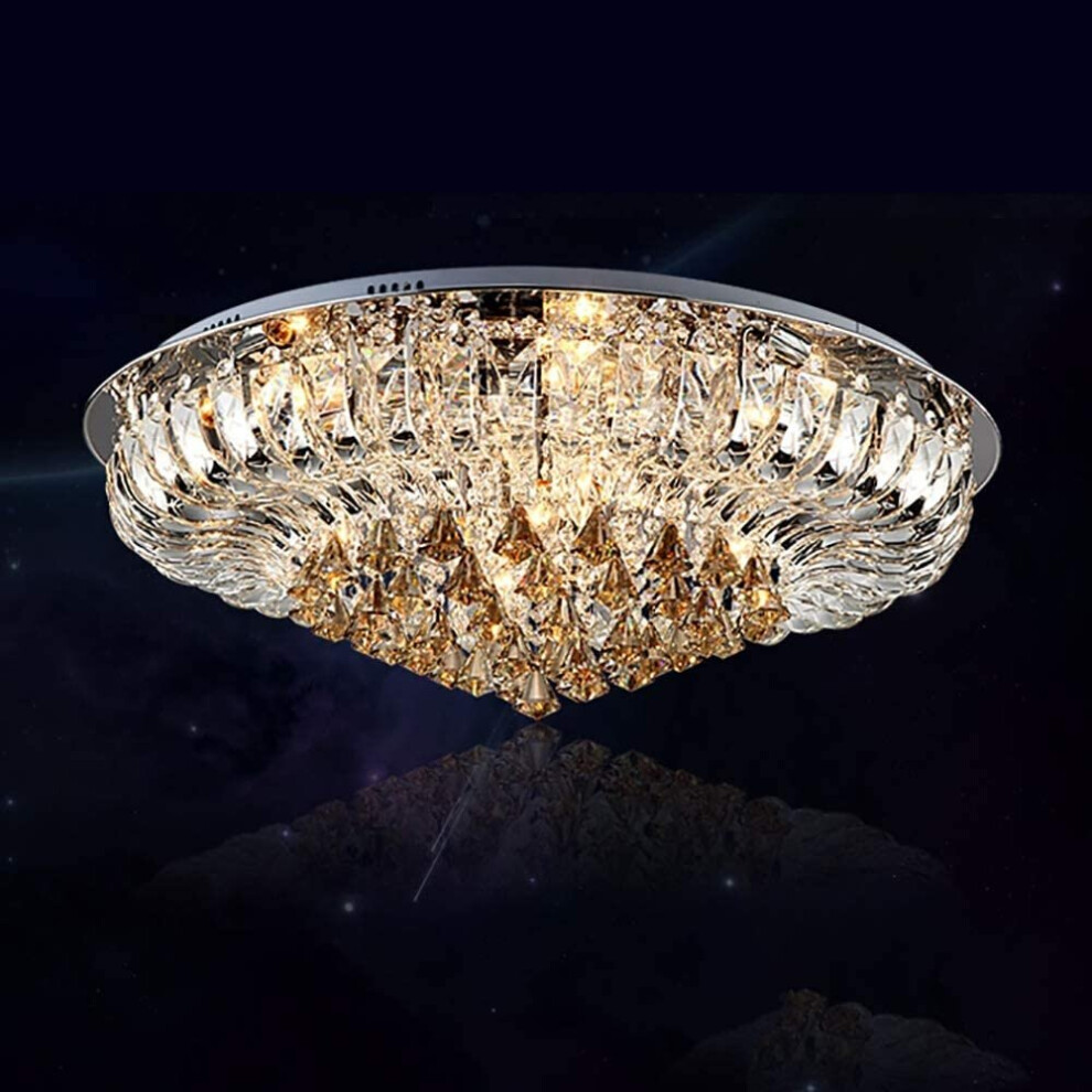 Wdw (Clear, 65Cm) Geniune K9 Crystal Led Round Flush Ceiling Chandelier 3 Colours + Bluetooth Speakers + Remote Control Light