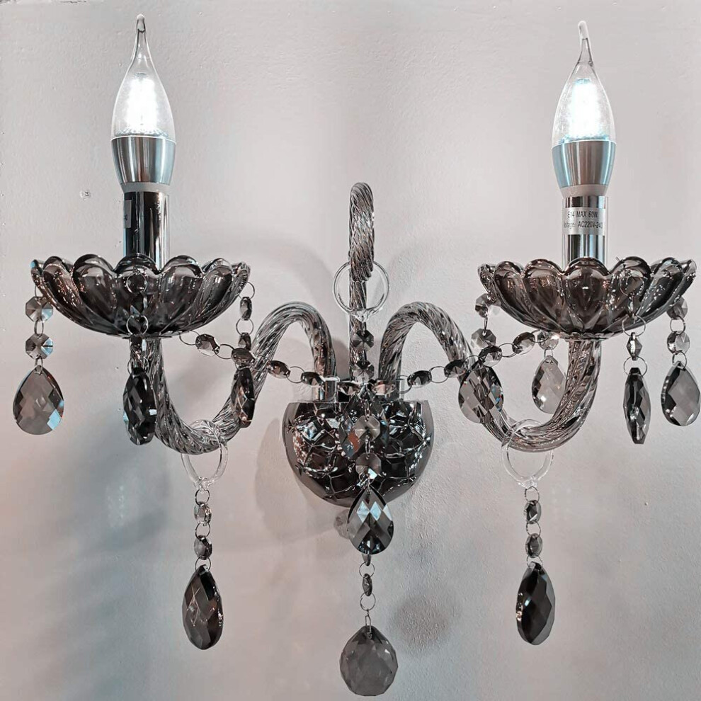 (2 Arms Wall Light) Genuine Crystal Chandelier SMOKY Grey 2, 6, 8, 10, 12, 15, 18 Arms Light