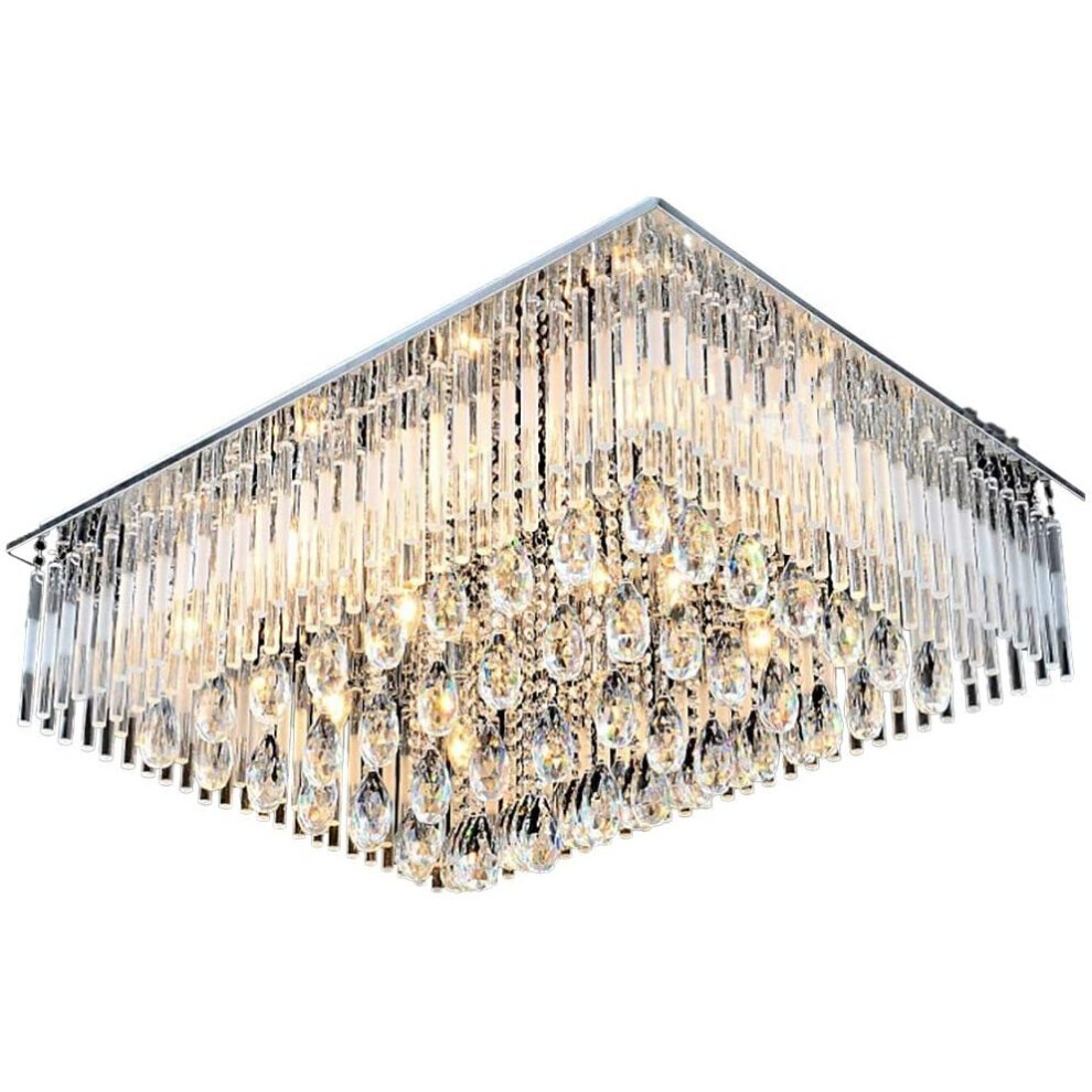 (60x60x35cm 24W) 6002 Genuine K9 Crystal Flush Ceiling Light Chandelier 3 Colours Dimmable+Remote CTRL+Bluetooth Speakers