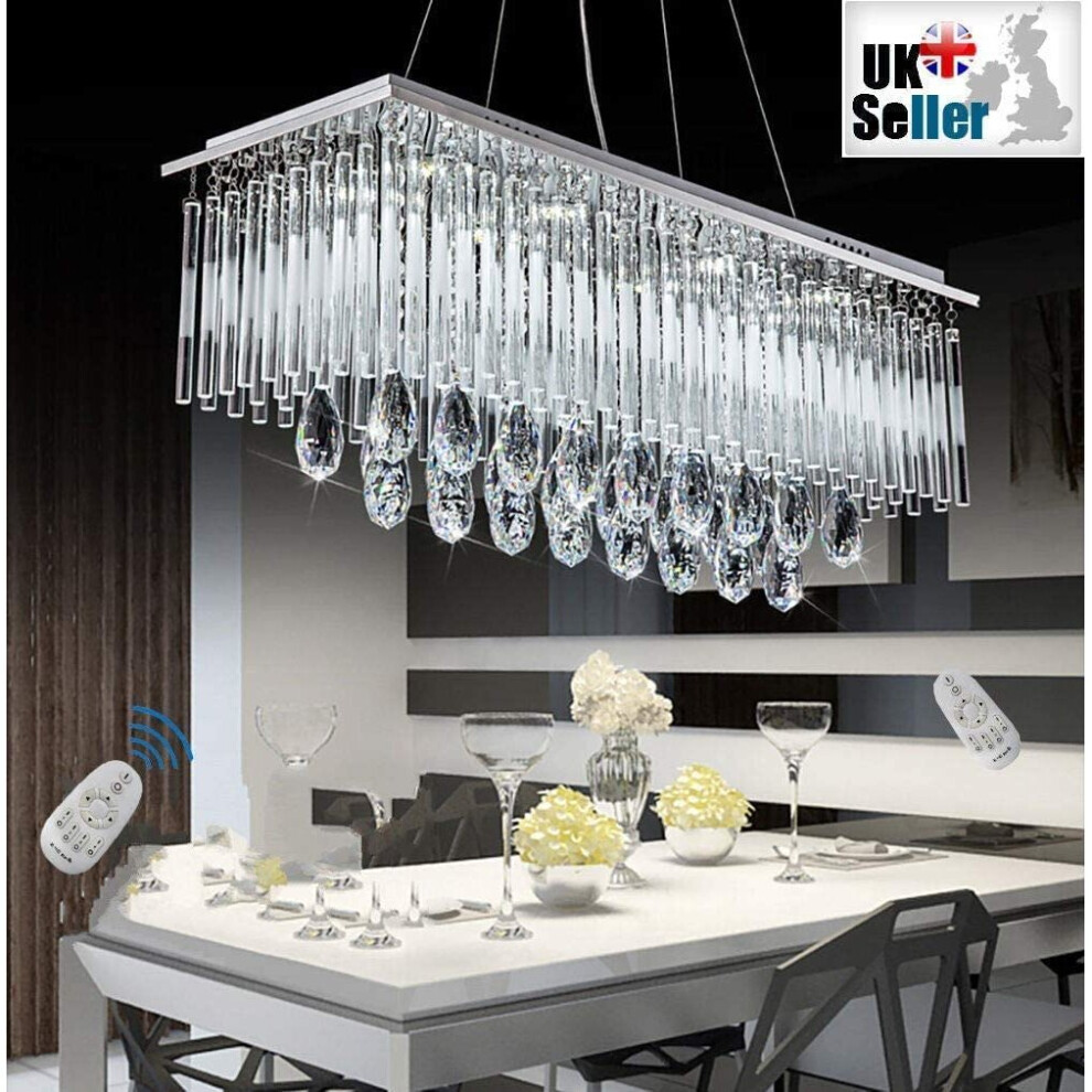 (100cmx30cm) 6003 Modern Genuine K9 Modern Rectangular Pendant Light Rain Drop Crystal Chandelier for Dining Room Light Fixtures Polish Chrome Finish-image-OPC-P696GX6-NEW