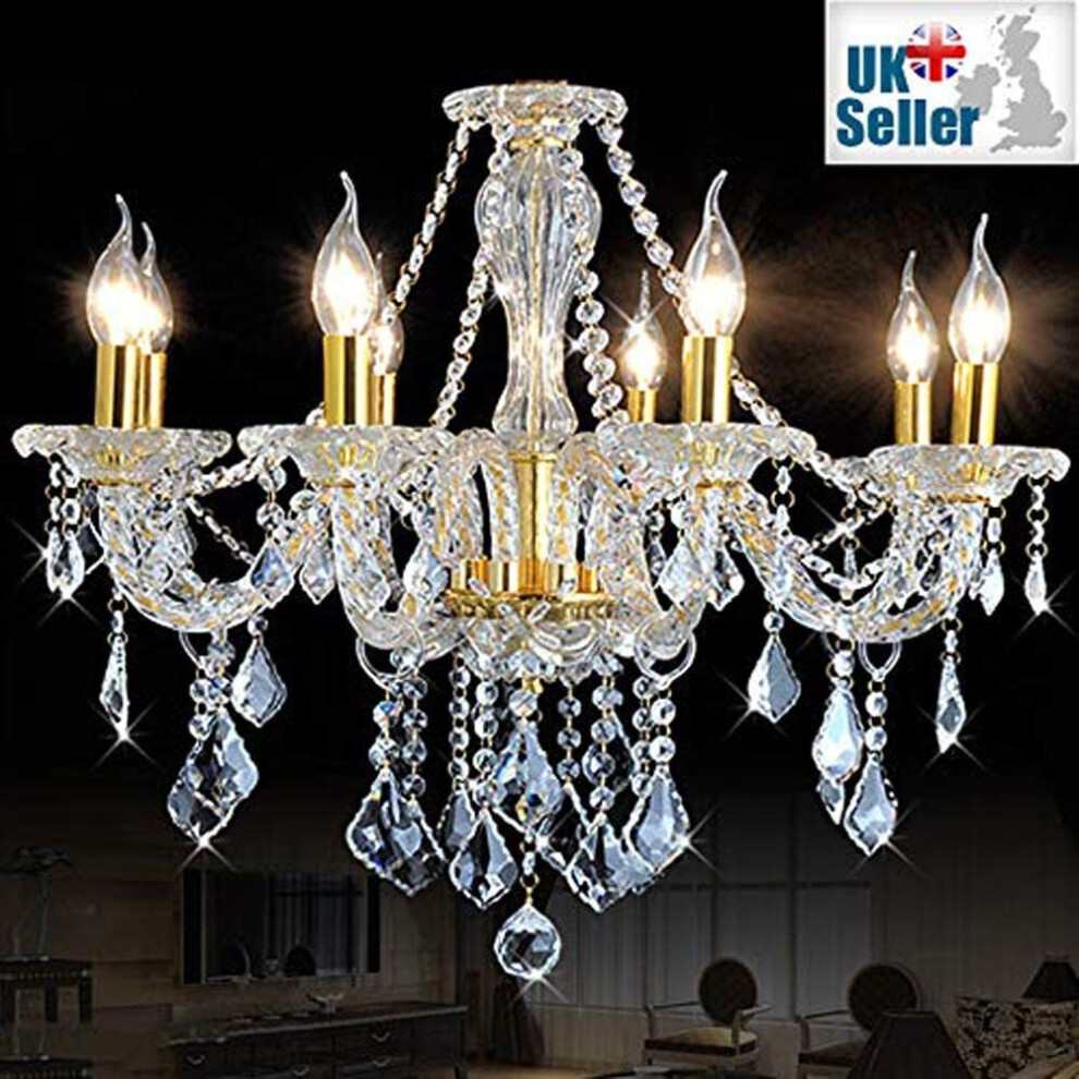 (8 Arms) 8115 Genuine K9 Crystal Chandelier Clear Golden 6, 8, 10 Light Twisted Arm Maple Leaf