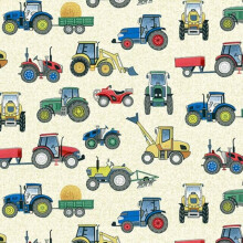 Fat Quarter Village Life Tractors On Cream 100% Cotton Quilting Fabric