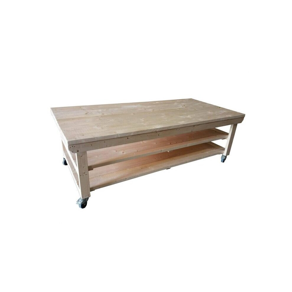 Photos - Tool Box  Rotem Wooden Kiln-Dry Workbench 3FT Depth With Double Shelf Rotem3FTdepth-4FT-W-DS(4ft, Legs With Wheels)
